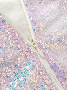 Y2Kool Women's Sequin Hooded Backless Plunge Neck Jumpsuit, Suitable For Halloween Party, Holiday, Evening Event Disco Dress Glitter Dress Hooded Dress Sequin Dress Iridescent Dress Y2K Clothes Stylish Clothing Collection New Year Outfits - Pink - View 4