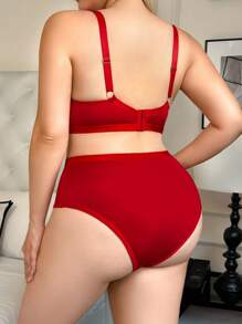SHEIN 2PCS Casual Comfy Compression Bra And Panty Set In Plain Red Mesh Design Red Lingerie Set Red Bra And Panty Set Lingerie Set Red Red Underwear Set - Red - View 2