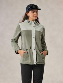 OutZeal Veste de plein air pour femmes, randonnée, camping, résistante à l'eau, coupe-vent, capuche réglable, blocs de couleurs, Top de plein air, printemps automne - Vert - Voir 7