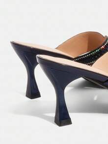 CUCCOO TILAWA Women's Glamorous Blue Glitter Rhinestone Embellished High Heel Slide Sandals, Summer - Royal Blue - View 12