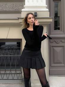 MOTF PREMIUM CASHMERE WOOL BLEND HOLLOW U-NECK SWEATER, ELEGANT FOR AUTUMN/WINTER - Black - View 4