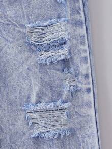 SHEIN Sparklyn 少女款松紧腰破洞牛仔阔腿裤，适合春、夏、秋、冬日常穿着、户外旅行、秋季派对等场合。