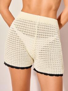 CAJUNI 女士撞色镂空针织上衣 - 黑與白 - 查看 4