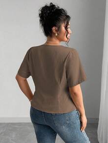 Elenzga Áo kiểu Pháp cổ chữ V tay ngắn cỡ lớn dành cho nữ, mùa hè - màu nâu - Xem 2