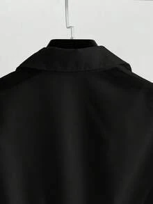 Franclia 时尚新款法式长袖高端束腰围巾领带纽扣女式衬衫 - 黑色 - 查看 7