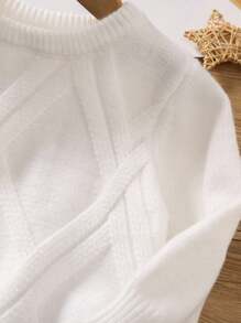 幼儿男童圆领长袖条纹菱形图案套头休闲毛衣 - 白色 - 查看 4