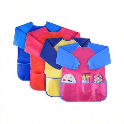 1/2/4pcs Kids Art Smock, Toddler Painting Smock,Waterproof Long Sleeve Kids Art Apron With 3 Pockets For Children