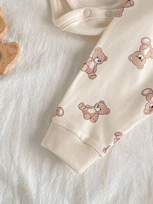 Loomiva 新生儿男女宝宝卡通小熊图案针织柔软圆领长袖连体衣和松紧腰裤两件套，新生儿服装套装，婴儿服装套装，小熊套装，男女宝宝通用，中性婴儿服装，秋冬季