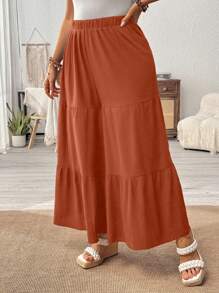 Breezaya Quần ống rộng màu trơn thường ngày ngày lễ Plus Size - Màu Cam cháy - Xem 3