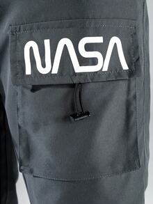 Manfinity Hypemode 宽松男士字母图案抽绳工装裤灰色工装裤男士街头潮流工装裤，男士秋季出游2025新款男士秋季百搭休闲裤，适合秋季 - 深灰色 - 查看 5