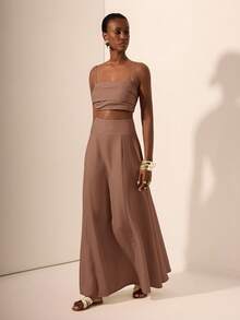 Zivah 2025 夏季新品 音乐节, 复活节, 圣帕特里克节, 西部风, 游牧风, 生日派对, 毕业典礼, 学生, 日常休闲, 百搭百搭, 休闲, 邮轮旅行, 海滩, 日光浴, 时尚, 荷叶边, 细肩带, 麻花针织, 竹纤维, 亚麻, 卡其色 女士两件套 - 藕粉色 - 查看 3