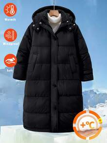 Sparklyn 女童羽绒服，休闲学院风，长袖长款带口袋连帽加厚外套，适合秋冬季外出穿着，可搭配裤子、运动裤、连衣裙、连帽衫、T恤、毛衣等。 - 黑色 - 查看 4