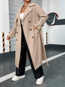 Sweetra Plus Double Breasted Belted Trench Coat Fall Winter Cloth For Women Autumn