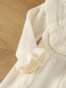 SHEIN Vestido de suéter de manga larga tejido para niñas bebé, apto para otoño/invierno, color albaricoque, versátil, elegante, con volantes en el bajo, elegante, apto para la escuela, uso diario, hogar, exterior, viaje - Albaricoque - Ver 6