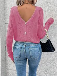 Breezaya Women's Casual Solid Color Deep V-Neck Raglan Sweater Fall Winter Cloth For Women - Pink - View 6