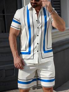 Manfinity Homme Men's Summer Striped Short Sleeve Single-Breasted Casual Shirt