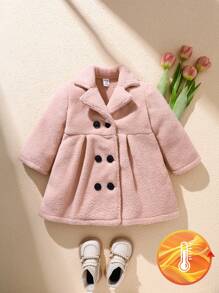 SHEIN Baby Girl Cute Casual Versatile Hooded Thickened Plush Coat Suitable For Autumn And Winter Daily Wear - Pink - View 3