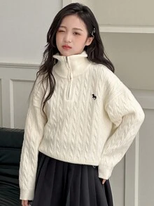 DAZY Girls Casual Loose Knit Cardigan Sweater, Autumn - Beige - View 6