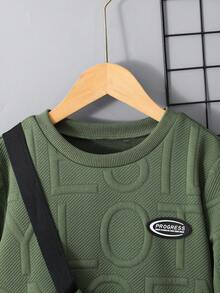 SHEIN Vacaura 3pcs/Set Tween Boys' Letter Textured Sweatshirt, Sweatpants And Backpack Set (Can Be Sold Separately) Fall Winter - Green - View 5