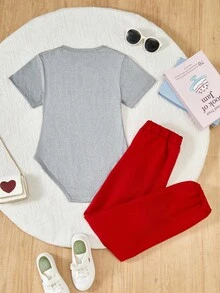 Tween Girl Letter Graphic Bodysuit & Sweatpants - Burgundy - View 2