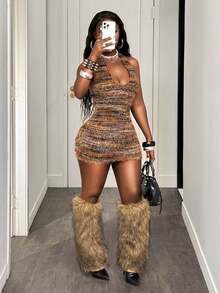 BamGleam Váy ren kẻ sọc đan gợi cảm dành cho nữ - Nhiều màu - Xem 3