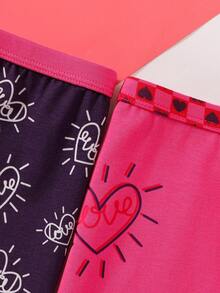 5件装 女童/学生 心形和棋盘格印花 舒适棉质内裤 - 彩色 - 查看 5