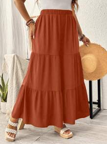 Breezaya Quần ống rộng màu trơn thường ngày ngày lễ Plus Size - Màu Cam cháy - Xem 5