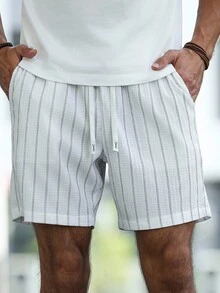 VENTUSAIL Men's Striped Drawstring Waist Pocket Loose Casual Shorts - White - View 7