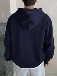 DAZY 男士字母印花连帽卫衣，街头风格，海军蓝，秋季 - 藏蓝色 - 查看 2