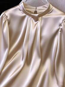 Franclia 女士撞色衬衫，女士金属纽扣装饰腰衬衫 - 杏色 - 查看 5