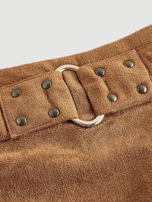 SHEIN MOD Falda-pantalón vintage de los años 70 con detalles de cinturón y lentejuelas marrones - Estilo western, bohemio, Y2K, country cottage, nómada, perfecta para volver al colegio - Café integral - Ver 5