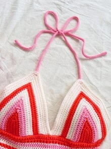 Soleia Abito a maglia colorato a righe con lacci sulla schiena da donna, adatto per stratificazioni o come capo esterno, scollo ad aletta sexy, perfetto per vacanze, appuntamenti, pomeriggio del tè, spiaggia, crociera, gita in città, vacanza in isola, stagione dei matrimoni, festival musicali, abito rosa a righe stile boho, abito all'uncinetto, abito stile fairycore, abito kawaii per l'autunno/inverno