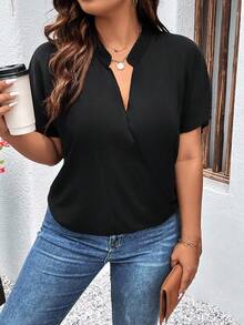 Flouryn Áo sơ mi Plus Size Trọn gói màu trơn Giải trí - màu đen - Xem 4