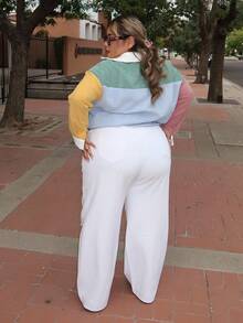 Enliva Jeans boyfriend déchiré casual avec boutons frontaux et poches, couleur unie, grande taille