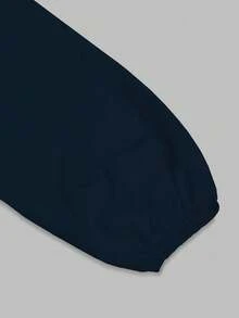 EMERY ROSE Women's Casual Commuter Solid Color Ruffle Lantern Sleeve Blouse - Navy Blue - View 4