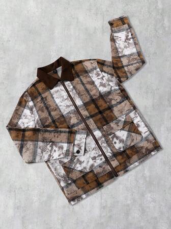 Grunge Punk Men's Woolen Plaid Patchwork Jacket, Street Style American, Autumn/Winter