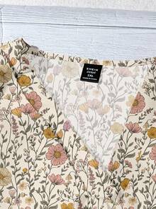 EMERY ROSE 大码女装日常休闲度假V领小飞袖度假风夏季雏菊图案宽松衬衫，女士夏装，女士度假服装，女士夏装，女士 - 彩色 - 查看 4