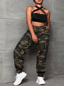 Slaydiva Plus Size Casual Camouflage Printed Cargo Jeans - Multicolor - View 5