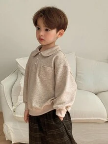 DAZY 2 件套儿童男童宽松休闲 POLI 领运动衫和格子裤套装，适合秋季的日式服装 - 杏色 - 查看 7