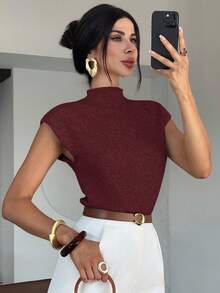 Firerie Elegant High Neck Loose Casual Versatile Sleeveless Knit Sweater Vest In Fall/Winter - Burgundy - View 7