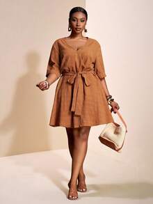 Slaydiva Women's Plus Size Brown Summer Smart Casual Everyday Dresses,Autumn Winter New Arrivals Fall Clothes For Halloween Birthday Business Casual Woman - Brown - View 7