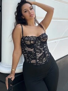 NegzBox Sexy Lace See-Through Camisole Top, Party Outfit, Date, Casual, Commute, Cute Bralette, Sexy Club Top, Corset Top, Strapless Top, Going Out Top, Summer Tops, Cute Top, Summer Outfits For Women, Lace Top - Black - View 2