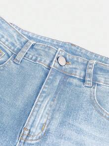 SHEIN Girlism Jeans acampanados de cintura alta con estampado de corazón desgastado de moda para niñas preadolescentes, ropa de otoño para niñas, conjuntos de ropa de calle