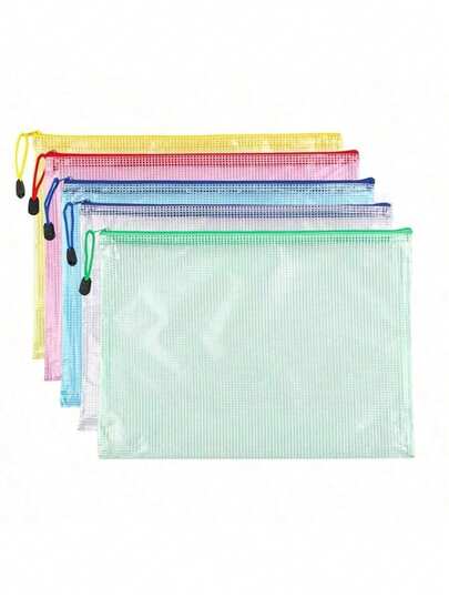 5pcs Office Transparent Storage Hand-Held Zipper Bag Student Information Bag Zipper Pocket For Sorting And Storage - Perfect For Cross-Stitch, Puzzle Games, Travel, School, Board Games And Office Supplies - Letter Size A4,Back To School