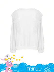 FRIFUL SHEIN X Care Bears 女士圆领撞色网眼拼接宽松卡通图案前长袖休闲T恤 - 白色 - 查看 14