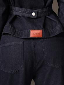 Athîral 女式 Rawn Denim 束腰牛仔夹克休闲牛仔夹克，单排扣，长袖，落肩，秋季