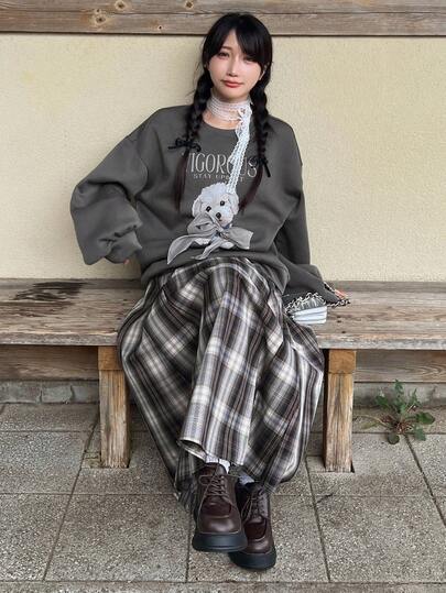 FRIFUL 女式超大插肩袖羊毛运动衫，带蝴蝶结、字母和动物印花，秋冬休闲百搭套头衫，适合机场旅行