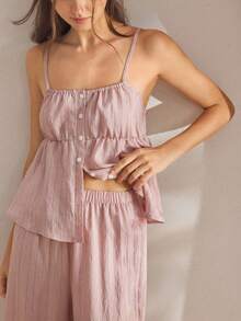 Ocili Gestreifter Lässig Jumpsuit Damen Pyjama Set