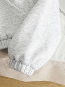 SHEIN 少女服装 灰色落肩拉链半开襟短款运动衫 - 灰色 - 查看 4