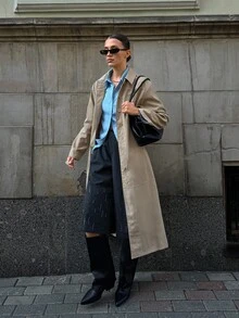 Siren Gaze Women's Chic Beige Autumn Office Trench Coat,Fall 2025 Khaki Long Thin Outerwear With Pockets,Old Money Style Casual Daily Teacher Business Fashion - Khaki - View 13